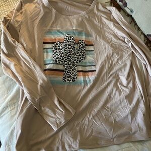 3western/ Leopard Cactus Long Sleeve Tee xl, grey xl, black short sleeve L